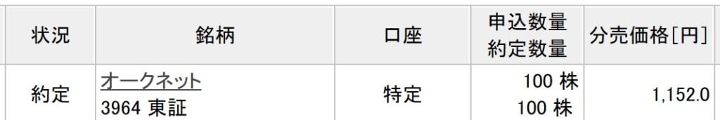 オークネットの立会外分売（楽天証券）