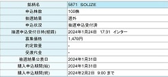 SOLIZEのIPO抽選結果（大和証券）