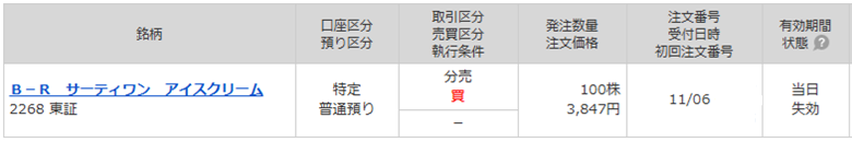 B-R サーティワンアイスクリームの立会外分売結果(マネックス証券)